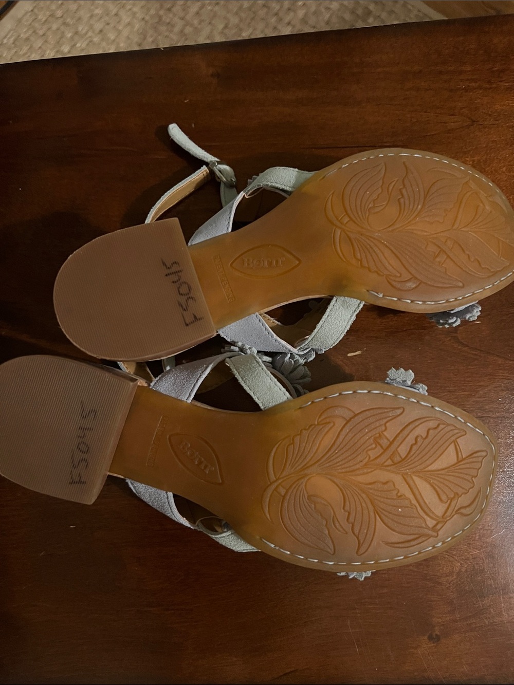 Born Springs Kheli Light Blue Floral Appliqué Suede Block Heel Sandals, NWOB - Picture 6 of 11